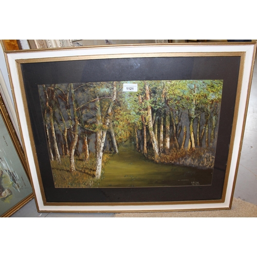 1121 - Oil on board, a wooded glade inscribed Arch 1974, 33cms x 50cms, gilt framed