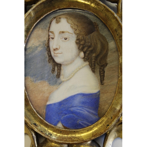 1123 - Attributed to Susan Penelope Rosse, late 17th Century watercolour portrait miniature on vellum, a la... 