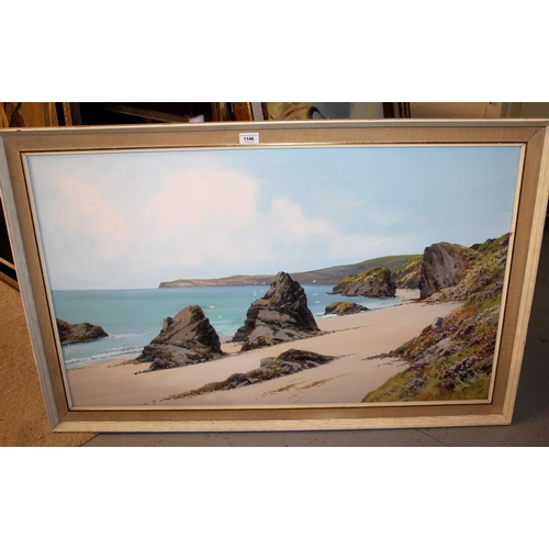 1146 - Reginald D. Sherrin, signed gouache painting, Cornish coastal landscape, 60cms x 100cms