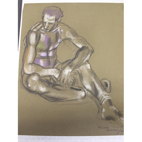 1150 - Frank Dobson, signed charcoal and coloured chalks, male figure study, unframed, 58cms x 48cms