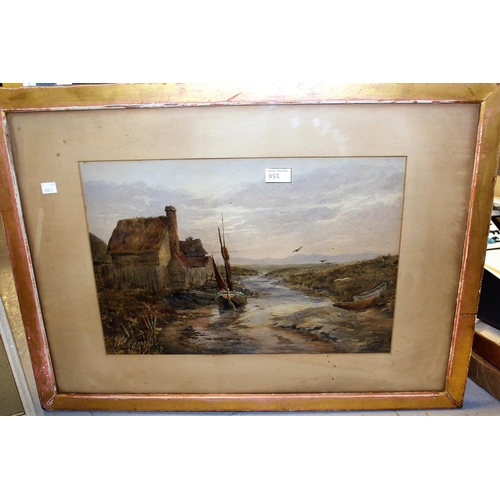 1153 - F.M. Kitchener, watercolour, lake scene, signed and dated 1902, 28cms x 47cms, gilt framed together ... 