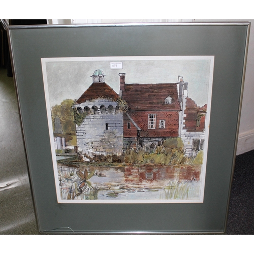 1159 - Peter Gauld, signed coloured print, the Pantiles, Tumbridge Wells, together with another ink and wat... 