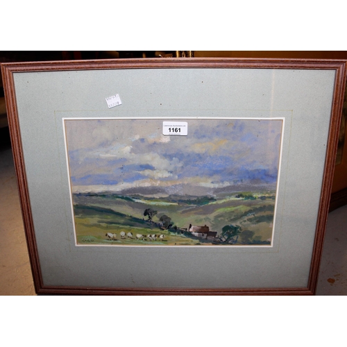 1161 - W.H Ford, 20th Century watercolour, with farmstead in a hilly landscape, signed, oak framed, 22cms x... 