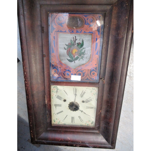 1220 - Black Forest wall clock with painted dial (lacking weights and pendulum), two American style wall cl... 