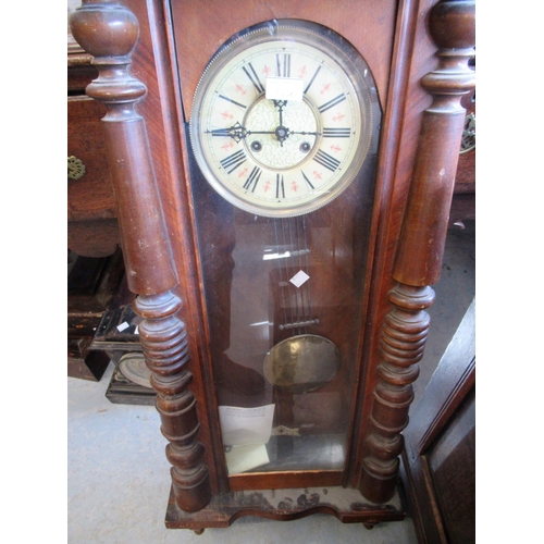 1220 - Black Forest wall clock with painted dial (lacking weights and pendulum), two American style wall cl... 