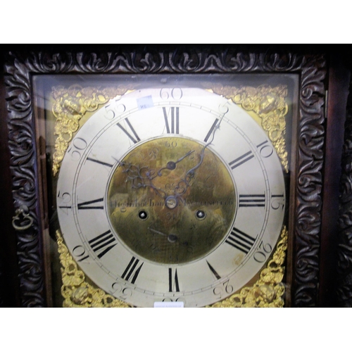 1227 - 19th Century oak longcase clock the brass dial with silvered chapter ring, subsidiary seconds and da... 