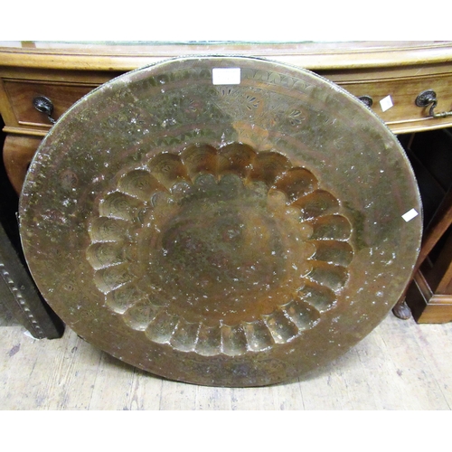 1243 - 20th Century circular gong on hardwood stand with beater, a small rectangular stool, small two tier ... 