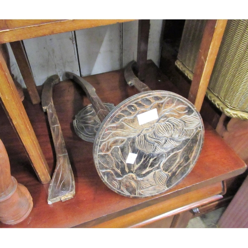 1243 - 20th Century circular gong on hardwood stand with beater, a small rectangular stool, small two tier ... 