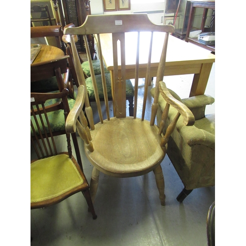 1244 - American beechwood rocking chair, together with open arm kitchen chair with stickback and circular s... 