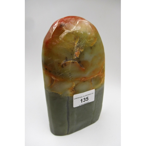 135 - 20th Century carved celadon and rust jade group of figures in a wooded landscape, 17cm high