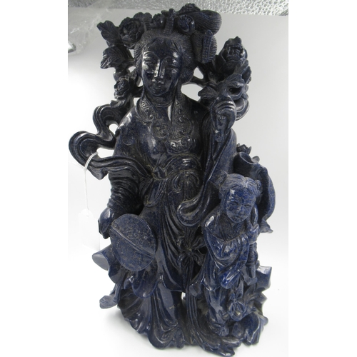 145 - Large 20th Century Chinese carved lapis lazuli group of female figures, 31cm high approximately, wit... 