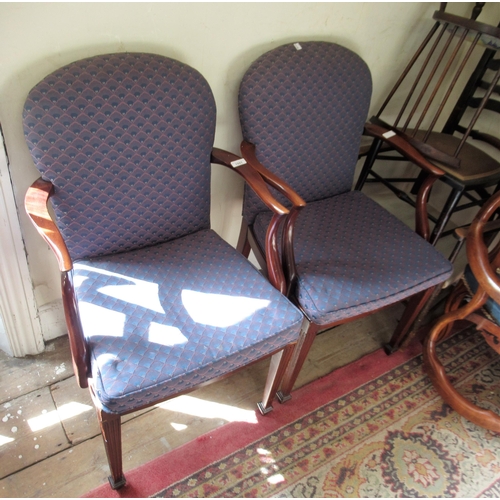 1551 - Pair of reproduction mahogany and upholstered open elbow chairs, together with a reproduction mahoga... 