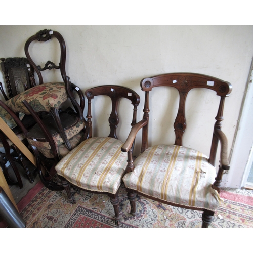 1553 - 18th Century mahogany open elbow chair on square supports, three balloon back side chairs and a quan... 