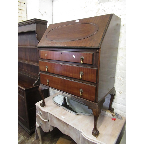 1560 - Mid 20th Century figured walnut bureau, 79cms wide together with a similar mahogany bureau