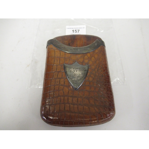 157 - Early 20th Century alligator leather and silver mounted cigar case