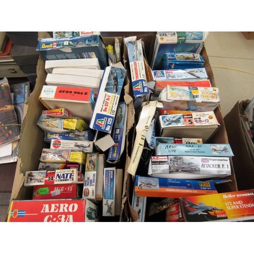 165 - Two boxes containing forty six unmade plastic aircraft kits including Airfix, Italeri, Ravel and Esc... 