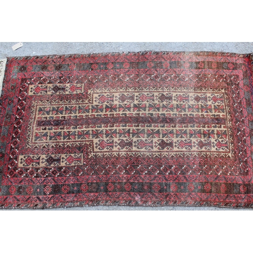 21 - Small Turkish prayer rug, 135cms x92cms, together with a Belouch prayer rug, 150cms x 90cms