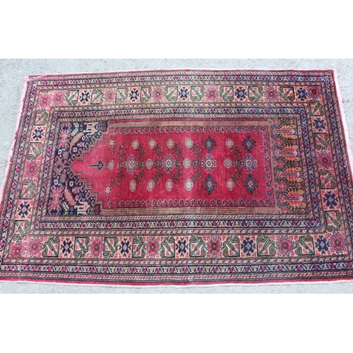 21 - Small Turkish prayer rug, 135cms x92cms, together with a Belouch prayer rug, 150cms x 90cms