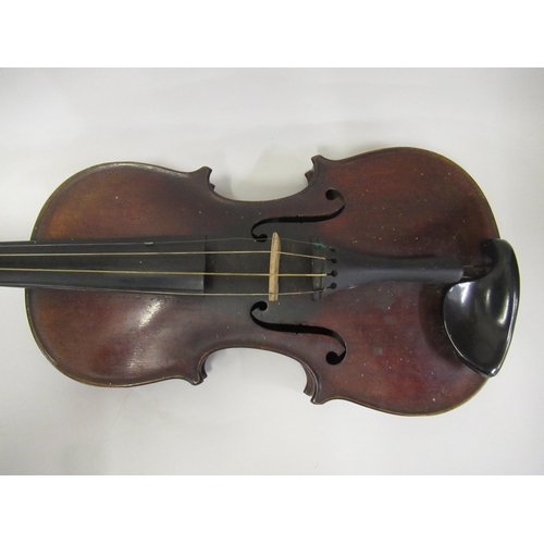 271 - Violin bearing Stradivarius label with bow, in a fitted case (14in back)