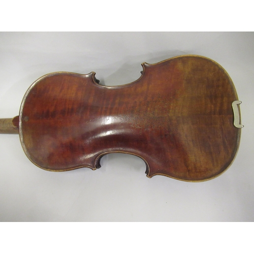 271 - Violin bearing Stradivarius label with bow, in a fitted case (14in back)