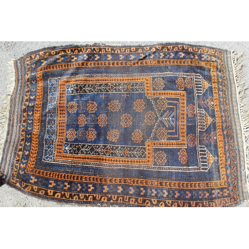 3 - Small Belouch rug, 122cms x 86cms approximately, together with a small Kurdish mat, 98cms x 69cms an... 