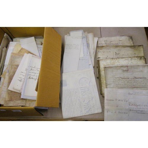 300 - Box containing a quantity of various antique indentures on vellum and sundry ephemera