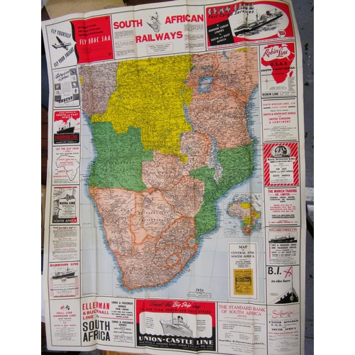 306 - Large poster format map, South African railways, dated 1951, printed by Sir Joseph Causton & Sons Li... 