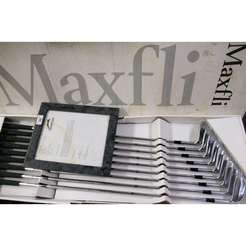 308 - Boxed set of nine Slazenger Maxfli golf irons, one of three sets originally made for Seve Ballestero... 