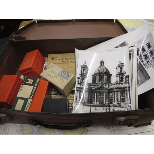 312 - Collection of photographs and negatives from architectural buildings, a small suitcase containing a ... 