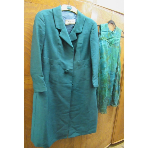 40 - D L Barron, London, green sleeveless dress, together with a Moran, London ladies green coat