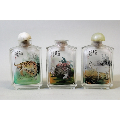 410 - Set of seven 20th Century Chinese glass snuff bottles with internal painted decoration