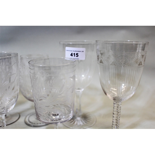 415 - Group of nine various etched glass drinking glasses