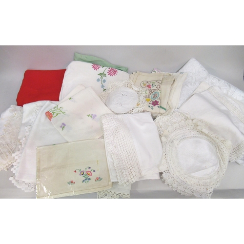 44 - Bag containing a quantity of various table linen, together with a quantity of crochet work with fram... 