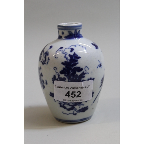 452 - 20th Century Chinese miniature baluster form blue and white floral decorated vase with six character... 