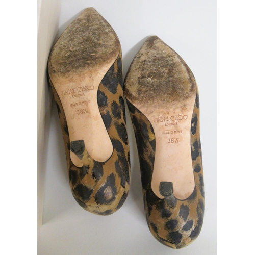 56 - Jimmy Choo, London, pair of leopard print suede court shoes with kitten heels, size 36.5, in origina... 