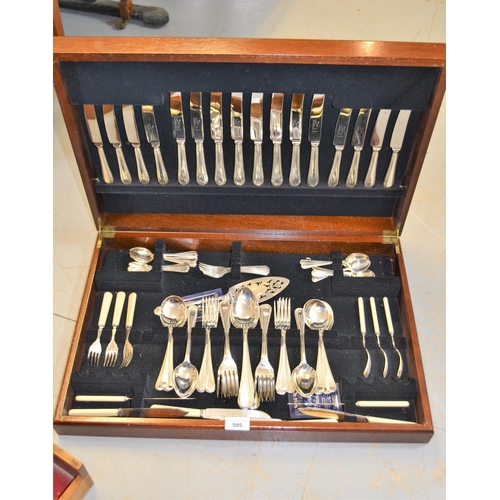 595 - Modern cased part canteen of silver plated bead pattern cutlery, together with a cased set of stainl... 