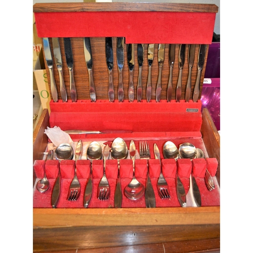 595 - Modern cased part canteen of silver plated bead pattern cutlery, together with a cased set of stainl... 