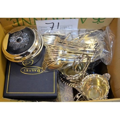 616 - Box containing a quantity of various silver plated items including flatware etc