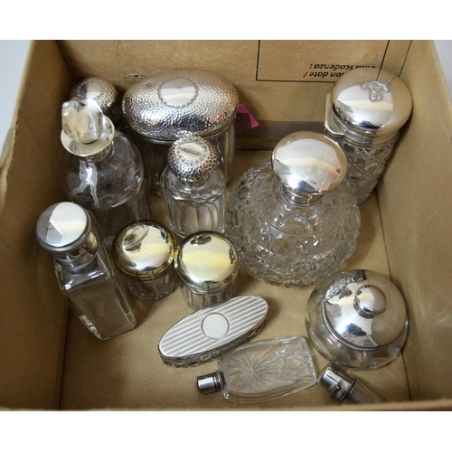 643 - Group of eleven various silver mounted cut glass bottles and boxes, and another unmarked