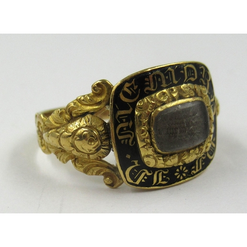 694 - George III 18ct gold and enamel memorial ring, size P