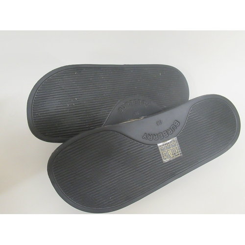 73 - Burberry, London, pair of ladies pool slides, size 36, unworn and complete with original packaging a... 