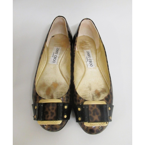 76A - Jimmy Choo, London, pair of leopard print flats, size 37, with original dust cover and a pair of bla... 