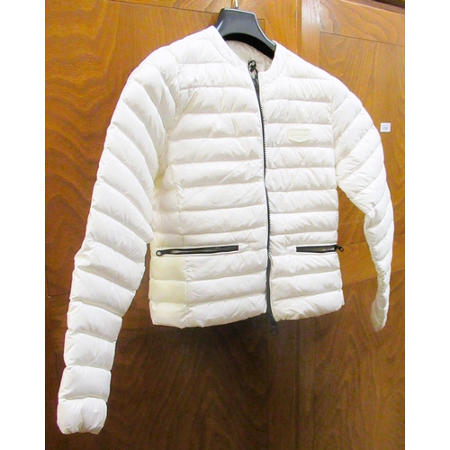 77 - Moncler, ladies navy blue goose down jacket, size 0, with authenticity tag still attached, together ... 