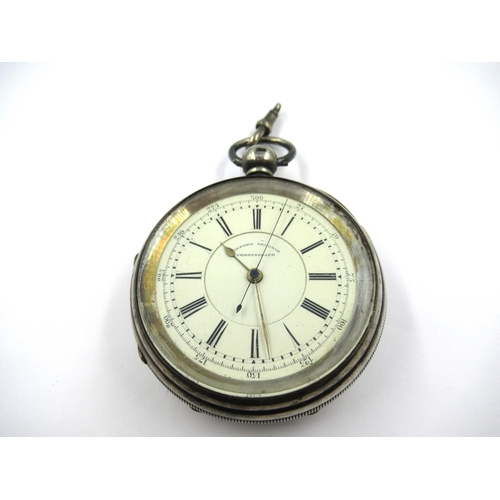 792 - 19th Century English silver cased key wind open face pocket watch, the enamel dial with Roman and Ar... 