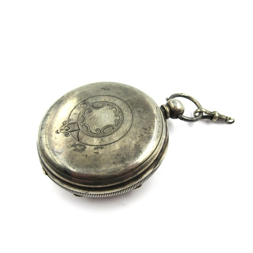 792 - 19th Century English silver cased key wind open face pocket watch, the enamel dial with Roman and Ar... 