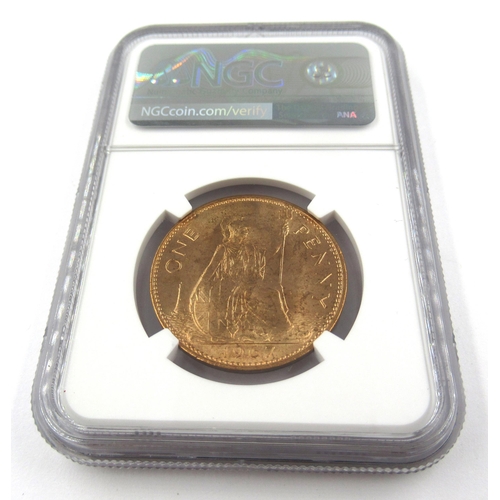 797 - Elizabeth II 1967 penny, NGC graded