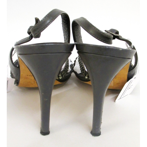 81 - Gina, pair of grey leather crystal embellished slingback heeled sandals, size 6