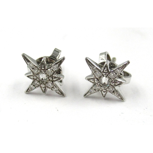 817 - Pair of Venyx 18ct white gold diamond set star cluster stud earrings, in a fitted box