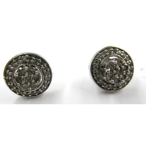 818 - Pair of circular silver diamond cluster stud earrings