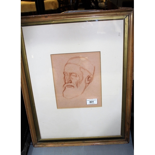 831 - William Rothenstein, red chalk drawing, portrait of a bearded gentleman, signed to the reverse, init... 